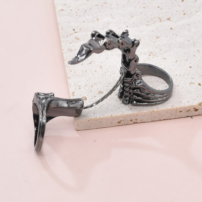R-1579-B/BK/S Women Fashion Punk Alloy Scorpion Skull Ring Index Finger Ring Foldable Tail for Girls Vacation Decoration