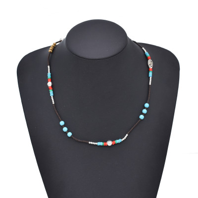 N-8057 Vintage Tibetan Bead Pendant Beaded Choker Necklace for Women Girls Party Gift