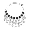 N-8058 Coin Tassel Women Necklace Vintage Bohemian Ethnic Black Bead Chains Chokers for Girls Vacation Birthday Party