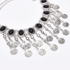 N-8058 Coin Tassel Women Necklace Vintage Bohemian Ethnic Black Bead Chains Chokers for Girls Vacation Birthday Party