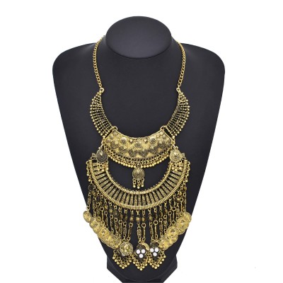 N-8059 Vintage Gold Gypsy Coin Choker Necklace for Women