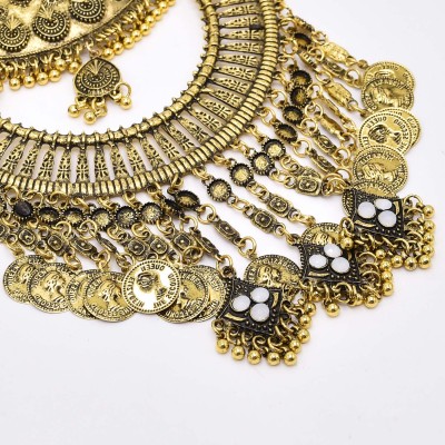N-8059 Vintage Gold Gypsy Coin Choker Necklace for Women