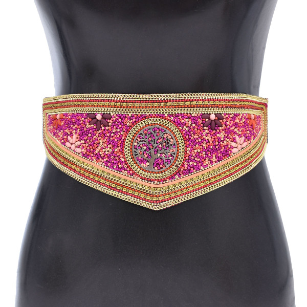 N-7684 Handmade Bohemian Waist Belt  Black Beads Elastic Statement Belly  Body Chain Dress Belt  Ethnic Jewelry