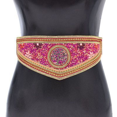 N-7684 Handmade Bohemian Waist Belt  Black Beads Elastic Statement Belly  Body Chain Dress Belt  Ethnic Jewelry