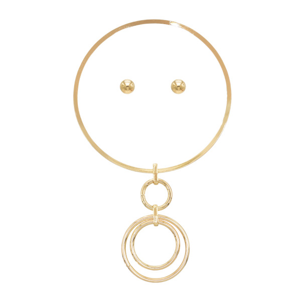 N-8061-G/S Alloy Circle Layered Necklace Simple Choker Girls Earring Stud Set for Women Vacation Party Jewelry Decoration