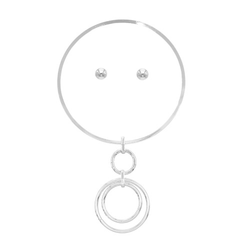 N-8061-G/S Alloy Circle Layered Necklace Simple Choker Girls Earring Stud Set for Women Vacation Party Jewelry Decoration