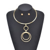 N-8061-G/S Alloy Circle Layered Necklace Simple Choker Girls Earring Stud Set for Women Vacation Party Jewelry Decoration