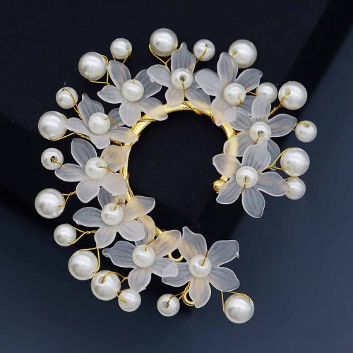 E-6577 1 Pc Acrylic Flower White Pearl Gold Alloy Wedding Ear Cuff Sweet Flower Handmade Ear Cuff