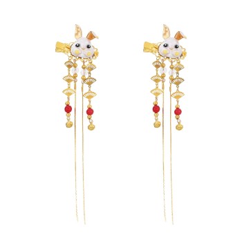 F-1068 1 Pair Fox Rabbit Hairpin Long Tassel Chinese Girl Cute Hair Accessories