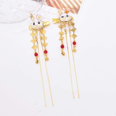 F-1068 1 Pair Fox Rabbit Hairpin Long Tassel Chinese Girl Cute Hair Accessories