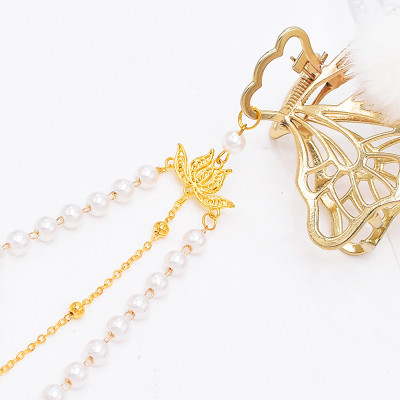 F-1069  Rhinestone Butterfly Tassel Pearl Back Head Hairpin Fashion Head Ornament Hair Claw Catch Clips Shark Clip