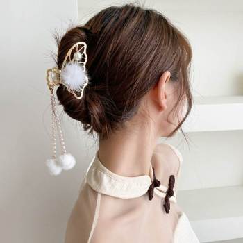 F-1069  Rhinestone Butterfly Tassel Pearl Back Head Hairpin Fashion Head Ornament Hair Claw Catch Clips Shark Clip