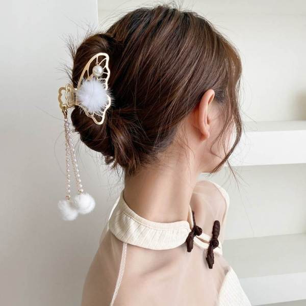 F-1069  Rhinestone Butterfly Tassel Pearl Back Head Hairpin Fashion Head Ornament Hair Claw Catch Clips Shark Clip