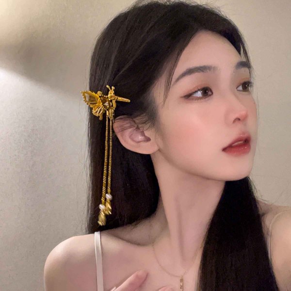 F-1070 2PC Butterfly Hairclips Women Long Tassel Cute Bangs Hair Jewelry