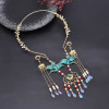 N-8062 New Vintage White Crane Noble Luxury Pearl Metal Long Tassel Pendant Necklace Women's Party Jewelry