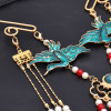 N-8062 New Vintage White Crane Noble Luxury Pearl Metal Long Tassel Pendant Necklace Women's Party Jewelry