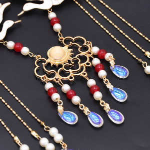 N-8062 New Vintage White Crane Noble Luxury Pearl Metal Long Tassel Pendant Necklace Women's Party Jewelry