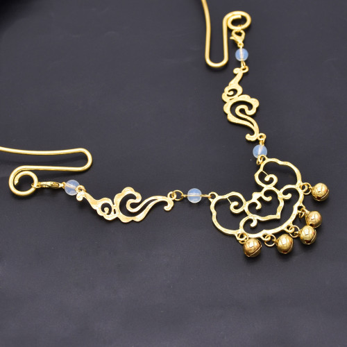 N-8064 New Vintage Clouds Bells Luxury Pearl Metal Long Tassel Pendant Necklace Ladies Banquet Jewelry