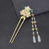 F-1071 Vintage Long Tassel Pendant Women Hairpin Ethnic Gold Alloy Clear Acrylic Flowers Green Leaf Carved Hair Jewelry
