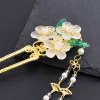 F-1071 Vintage Long Tassel Pendant Women Hairpin Ethnic Gold Alloy Clear Acrylic Flowers Green Leaf Carved Hair Jewelry