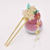 F-1071 Vintage Long Tassel Pendant Women Hairpin Ethnic Gold Alloy Clear Acrylic Flowers Green Leaf Carved Hair Jewelry