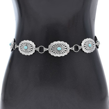 N-8065 Bohemian Fashion Gypsy Silver Plated Alloy Coin Tassel Blue Resin Beads Belly Body Chain Waist Chain Body Jewelry