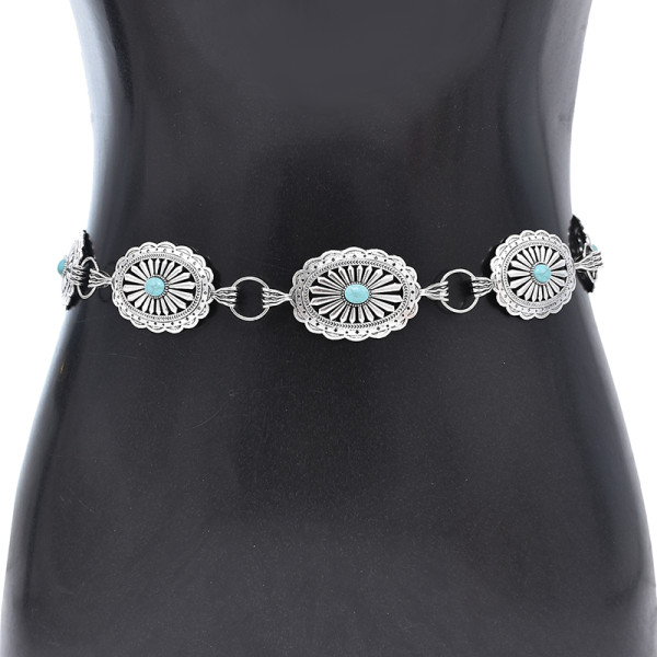 N-8065 Bohemian Fashion Gypsy Silver Plated Alloy Coin Tassel Blue Resin Beads Belly Body Chain Waist Chain Body Jewelry