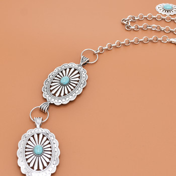 N-8065 Bohemian Fashion Gypsy Silver Plated Alloy Coin Tassel Blue Resin Beads Belly Body Chain Waist Chain Body Jewelry