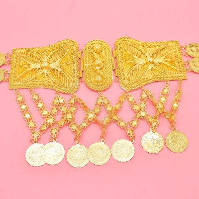 N-7795 Retro Gold Coin Tassel Women Waist Chains Metal Belt National Costume Body Jewelry