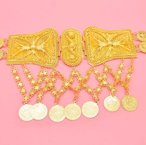 N-7795 Retro Gold Coin Tassel Women Waist Chains Metal Belt National Costume Body Jewelry