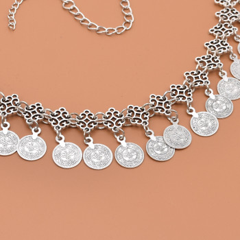 N-8070 New Gypsy Silver Metal Long Tassel Necklace Bohemian Style Headwear Women's Banquet Jewelry