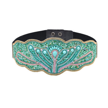 N-8069/N-8208 Flower Rice Bead Women Belt Ethnic Statement Wide Elastic Body Belt for Girls Women Dancing