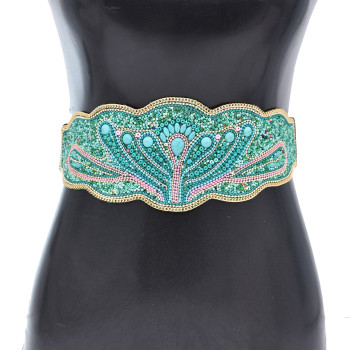 N-8069/N-8208 Flower Rice Bead Women Belt Ethnic Statement Wide Elastic Body Belt for Girls Women Dancing