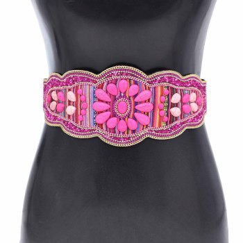 N-8068 Handmade Bohemian Waist Belt  Green Blue Turquoise Elastic Statement Belly  Body Chain Dress Belt  Ethnic Jewelry