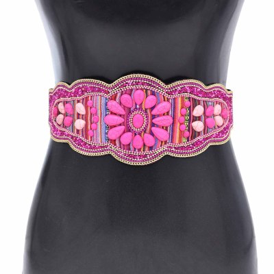 N-8068 Handmade Bohemian Waist Belt  Green Blue Turquoise Elastic Statement Belly  Body Chain Dress Belt  Ethnic Jewelry