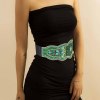 N-8068 Handmade Bohemian Waist Belt  Green Blue Turquoise Elastic Statement Belly  Body Chain Dress Belt  Ethnic Jewelry