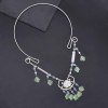 N-8073 New Vintage Clouds White Flower Green Leaf Tassel Silver Alloy Necklace For Women Party Gift