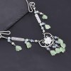 N-8073 New Vintage Clouds White Flower Green Leaf Tassel Silver Alloy Necklace For Women Party Gift