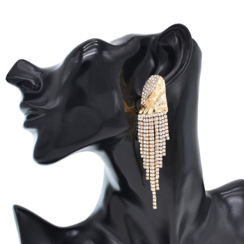 E-6579 New Alloy Fashion Rhinestone Long Tassel Earrings for Women's Party Jewelry Birthday Gift