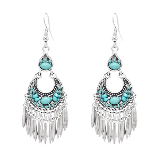 E-6580  Bohemian Turquoise Beads Tassel Lady Pendant Earrings Suitable for Ladies' Party Jewelry Gifts