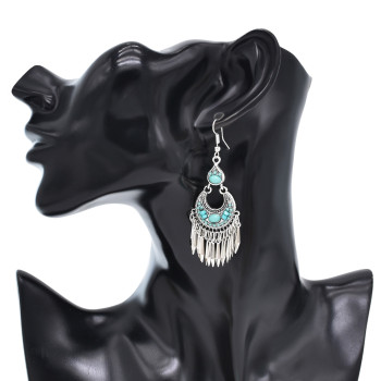 E-6580  Bohemian Turquoise Beads Tassel Lady Pendant Earrings Suitable for Ladies' Party Jewelry Gifts