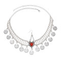 F-1076-BL/RE Women Heart Headband Beads Coin Tassel Dance Head Chain Costume Jewelry Accessories for Girls Decoration