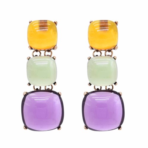 E-6581 Square Three Color Acrylic Gem Earrings Orange Dangle Earrings Summer Tourism Earrings Jewelry