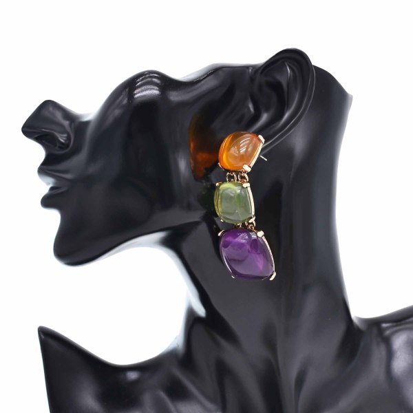 E-6581 Square Three Color Acrylic Gem Earrings Orange Dangle Earrings Summer Tourism Earrings Jewelry
