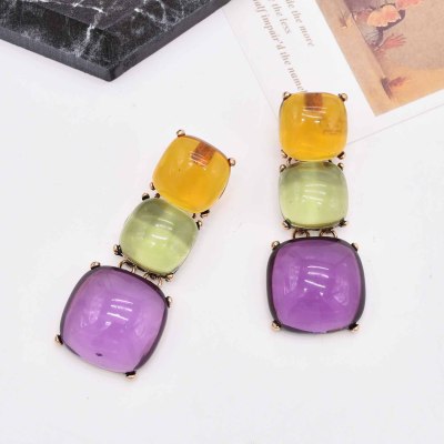 E-6581 Square Three Color Acrylic Gem Earrings Orange Dangle Earrings Summer Tourism Earrings Jewelry