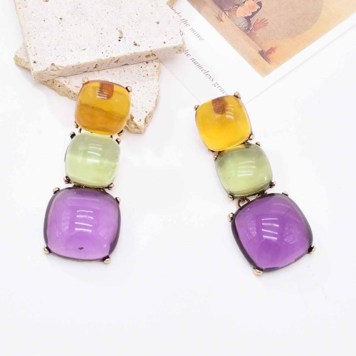 E-6581 Square Three Color Acrylic Gem Earrings Orange Dangle Earrings Summer Tourism Earrings Jewelry