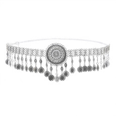 N-8074 Bohemian Vintage Silver Plated Coin Tassel  Waist Belly Body Chain Dance Jewelry