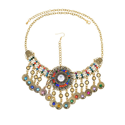 F-1080 Vintage Bohemian Multi Flower Coin Tassel Headband Ethnic Statement Hair Jewelry for Women Girls