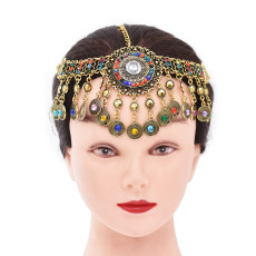 F-1080 Vintage Bohemian Multi Flower Coin Tassel Headband Ethnic Statement Hair Jewelry for Women Girls