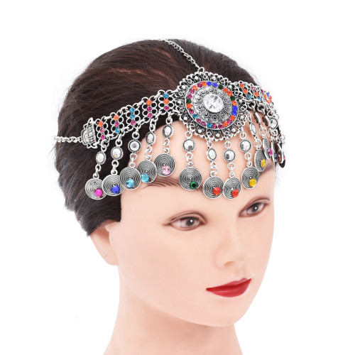 F-1080 Vintage Bohemian Multi Flower Coin Tassel Headband Ethnic Statement Hair Jewelry for Women Girls